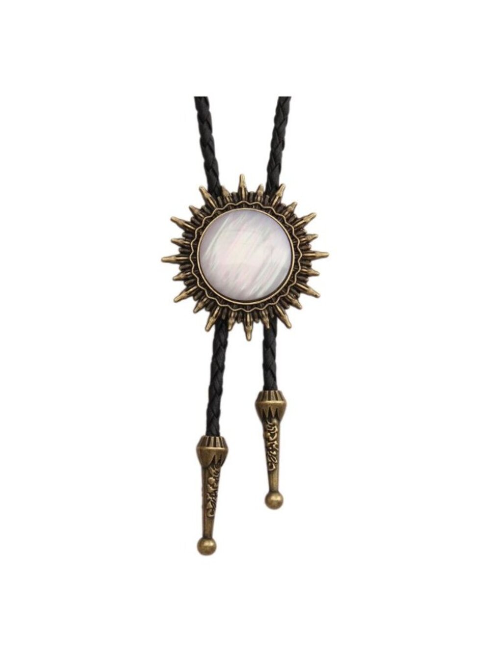 Western Cowboy Bolo Tie Necklace | Gold Slide Leather Necktie Vintage Western Je